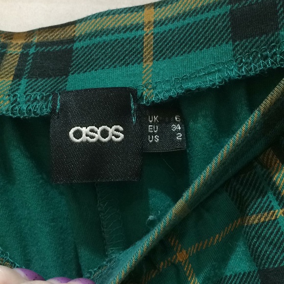 ASOS Green Black Plaid Mini Skater Skirt - Picture 5 of 8